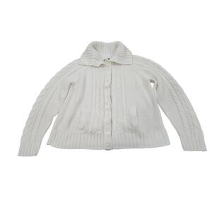 St John’s Bay XL Shawl Collar Cardigan Cream Cable Knit Preppy Sweater